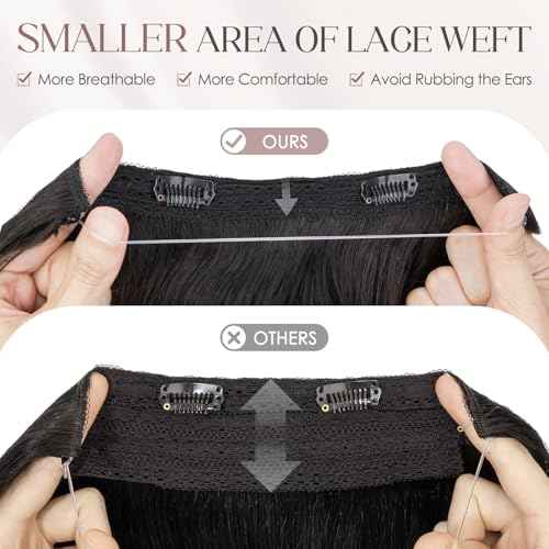 Elailite Halo Hair Extensions Real Human Hair for Women Natural Black Wavy Hair Halo Clip in Remy Hairpiece with Adjustable Invisible Wire 20 Inch 70G