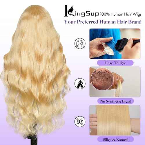 613 13x6 Lace Front Wig Human Hair Pre Plucked 250 Density 16 Inch Body Wave Blonde Wig Human Hair 613 HD Lace Frontal Wigs 13x6,100% Real Human Hair No Tangle No Shedding Triple Lifespan 3X