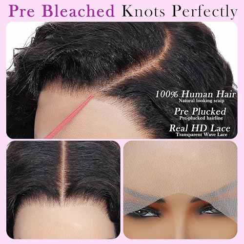 Deep Wave Lace Front Wigs Human Hair 200 Density 13x6 HD Wet and Wavy Human Hair Wig Pre Plucked Pre Bleached Curly Wig Human Hair Glueless Wigs For Women 20 Inch