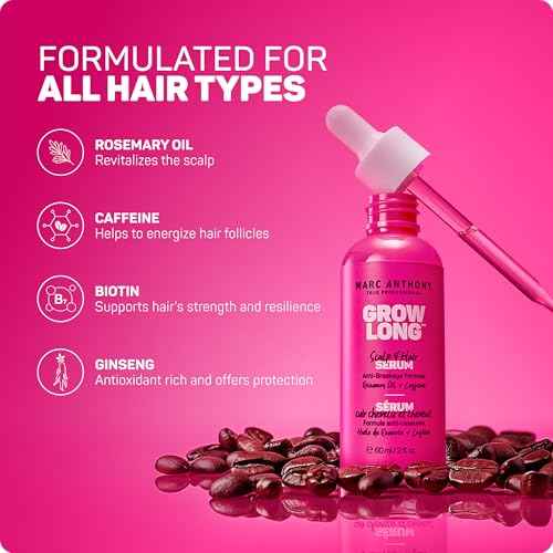 Marc Anthony Grow Long Scalp & Hair Serum - Anti-Breakage Formula Nourish, Strengthen & Hydrate Scalp & Hair Follicles - Natural Shine & Fuller-Looking Hair Strands from Root to Tip, 2 fl oz