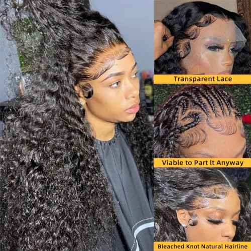 WINOW Deep Wave Lace Front Wigs Human Hair Pre Plucked 180% Density HD Transparent 13x4 Lace Frontal Wigs For Women Human Hair Lace Front Wigs Deep Curly Lace Front Wig (32 INCH)