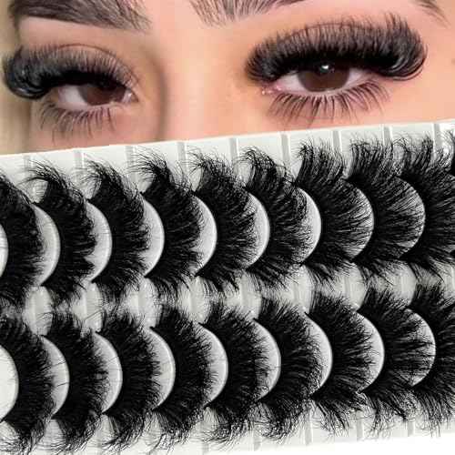 Mink Lashes Fluffy 25mm Thick Big Strip Lashes Pack Faux Mink Long False Eyelashes Volume Wispy Cat Eye D Curl Dramatic Eyelashes