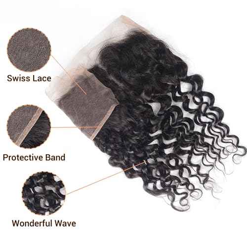 13x6 Frontal Human Hair Deep Wave HD Transparent Ear to Ear 18 Inch Lace Frontal Closure With Baby Hair Free Part 100% Virgin Human Hair Natural Black