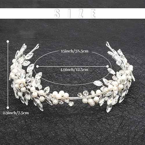 Oriamour Rhinestone Bridal Headband, Silver Wedding Headpiece for Bride, Wedding Hair Accessories for Brides Hair band For Women (Silver04, 14'')
