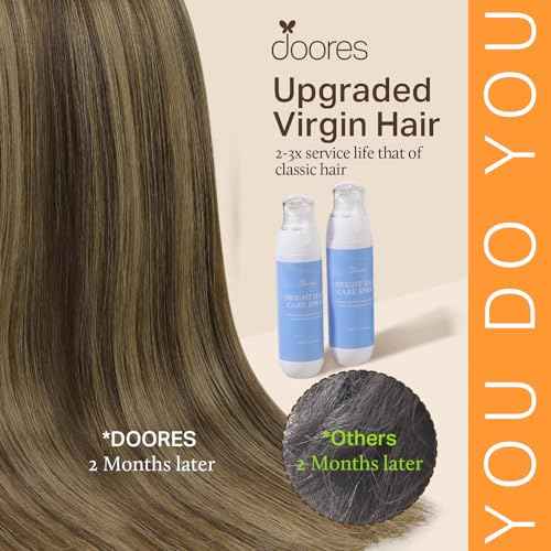 DOORES Human Hair Extensions Clip in Chocolate Brown to Caramel Blonde 20 Inch 7pcs 120g Real Hair Extensions Clip in Straight Balayage Silky Weft