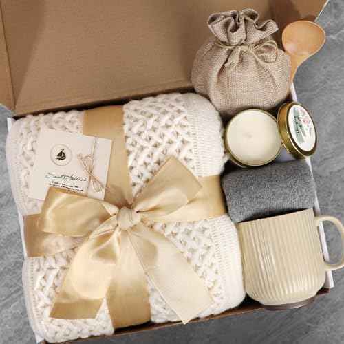 Get Well Soon Gifts for Women, Self Care Gifts for Women After Surgery, Birthday Box, Thinking of You Gift Basket Package Relaxing Spa Gift Set, Feel Better Relaxing Encouraging Box (Ivory)