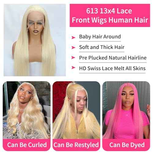 LICHANG 26Inch 613 Lace Front Wig Human Hair 13X4 Blonde Straight HD Transparent Lace Frontal Wigs Human Hair Pre Plucked 200% Density Blonde Glueless Wigs Human Hair