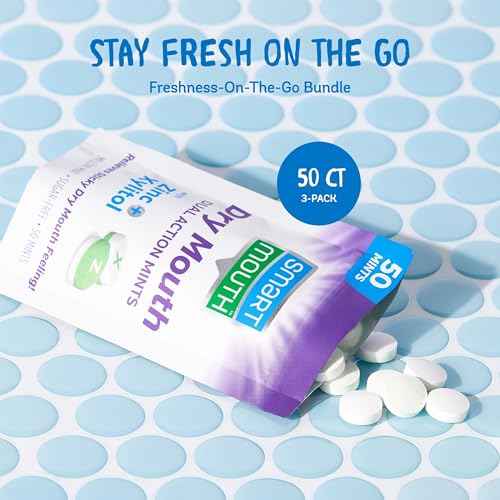 SmartMouth Dry Mouth Dual-Action Mints - Sugar-Free Breath Mints - 50 Count, 3 Pack, Mellow Mint