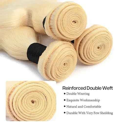 613 Bundles Human Hair Extensions For Women Real Straight Human Hair Bundles Light Blonde Color 3Bundles(202224 Inch)