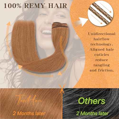 Clip in Hair Extensions Long Straight, 100% Real Human Hair,No Tangle & Smooth,120g, 18 Inch,#30 Light Auburn