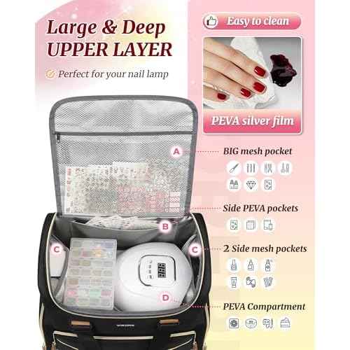 YOREPEK Extra Large Nail Polish Organizer Case Backpack Holds 96 to 100+ Bottles(15ml/0.5 fl.oz) UV Nail Lamp,Nail Organizers and Storage with 2 Removable Pouches Fits Nail Stuff,Gift for Manicurist