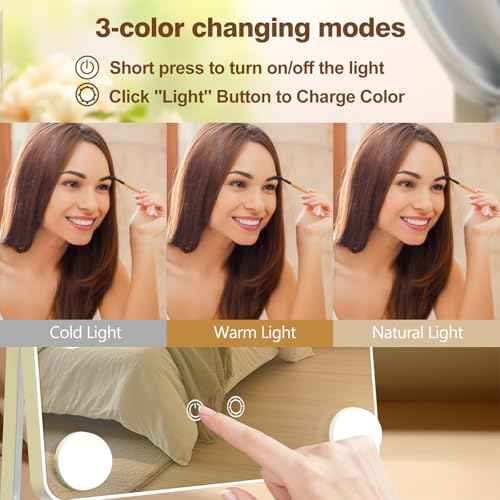 BanBers Hollywood Vanity Mirror with Lights, 13" x 15", 12 LED Bulbs, Touch Control, 3 Colors Light, 360 Degree Rotation, Tabletop