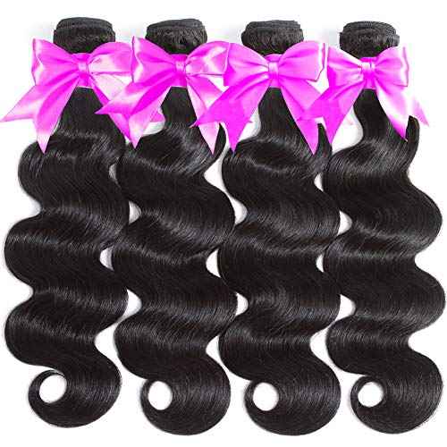 Flady Brazilian Virgin Hair Body Wave 10A Brazilian Hair Weaves 4 Bundles Virgin Human Hair Weaving Natural Black Color 95-100g/bundle (16 18 20 22inch)