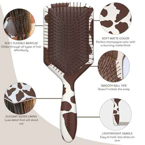 FRAMAR Paddle Hair Brush Detangler, Detangling Hairbrush For Women, Wet Hair Brush For Girls, Hair Detangler Brush, Wet Hairbrush, Hairbrushes, Girls Hairbrush Detangler, Reduces Frizz ? Cow Print