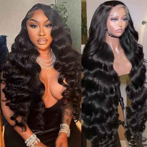 SIFULAN 13x4 Body Wave Lace Front Wig Human Hair 180% Density HD Transparent Lace Front Wig Pre Plucked Body Wave Frontal Wigs Human Hair for Black Women 30 inch Glueless Wig Natural Color