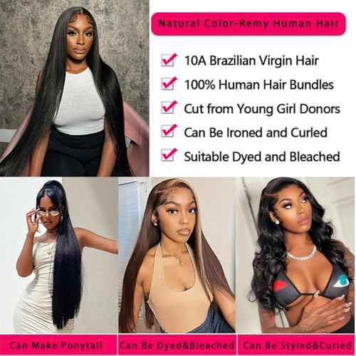 12A Human Hair Bundles Straight 100% Unprocessed Brazilian Virgin Hair Weave 3 Bundles Silky Black Hair for Black Women 20 22 24 Inch