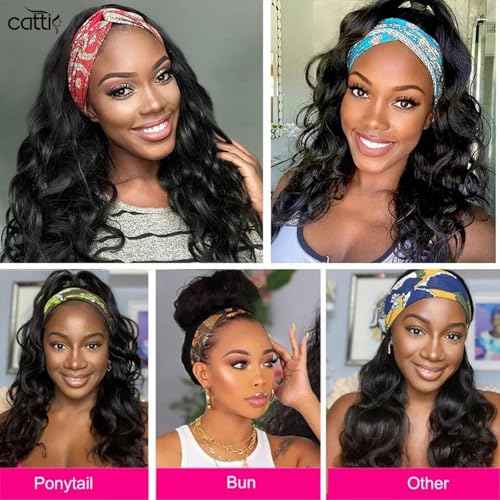 catti Headband Wig Human Hair Body Wave Headband Wigs for Black Women Glueless None Lace Front Wigs Human Hair Brazilian Virgin Hair Machine Made Half Wig 150% Density (26" Headband wigs)