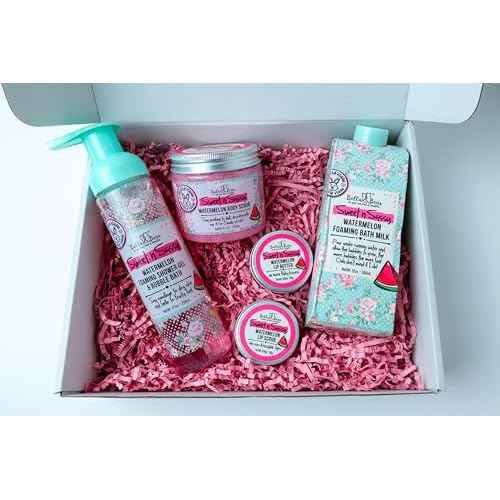 Bella & Bear Sweet 'n' Sassy Watermelon Mega Bath & Body Gift Set with Foaming Shower Gel & Bubble Bath, Bath Milk, Body Scrub & Lip Scrub and Lip Butter Great Gifts for Women
