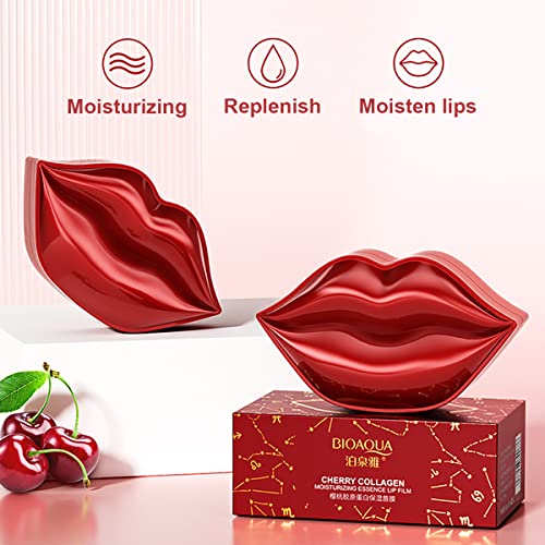 20PCS Lip Mask, Lip Sleep Mask Reduces Lip Lines and Restores Moisture, Moisturizing Plumping Lip Treatment Gel Treatment Lip Masks for Dry Lips (Cherry)