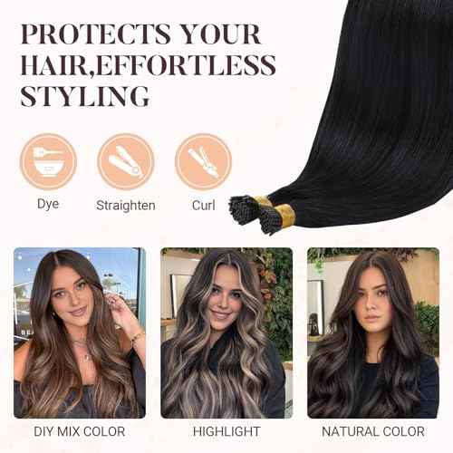 MAXITA I Tip Hair Extensions Human Hair,Jet Black 100g/50s 18 Inch, Comfortable Wear, 100% Remy Human Hair, Real Human Itip Keratin Hair Extensions