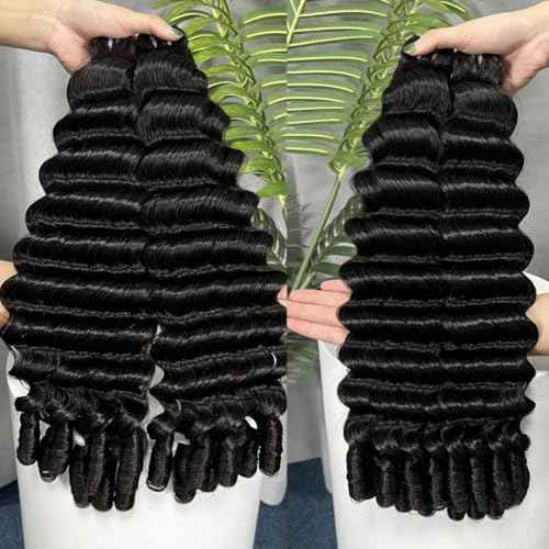 15A Burmese Deep Wave Bundles Human Hair 20 Inch 1 Bundle Tangle Free Unprocessed Brazilian Virgin Hair Weft with Spiral Curly End for Women Deep Wave Human Hair Weft Extensions