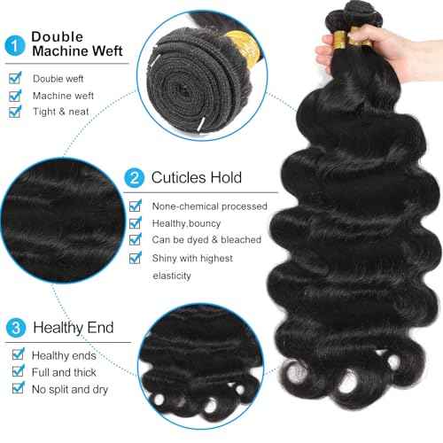 Natura Brazilian Body Wave 34 inch Unprocessed Remy Hair 12A Single Bundle (Black)