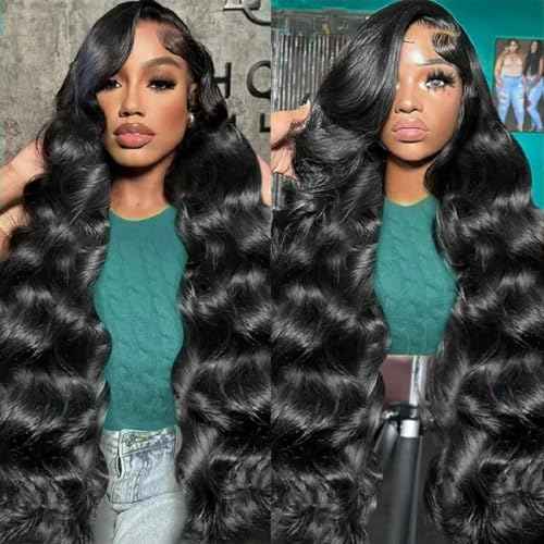 13x6 Lace Front Wigs Human Hair 200% Density HD Transparent Body Wave Lace Front Wigs Human Hair for Women Pre Plucked with Babyhair Natural Black 22Inch