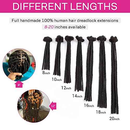 100% Loc Extensions Human Hair, 8Inch 0.8cm 60 Strands Handmade Dreadlock Extensions for Men Women Kids (#Natural Black)