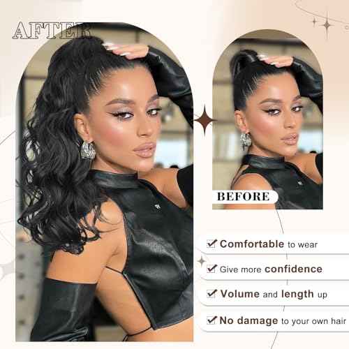 AISI BEAUTY Dark Brown Ponytail Extension, 20 inch Long Wavy Curly Claw Clip Ponytail Hair Extensions, Natural Synthetic Hairpiece for Women Daily Wear
