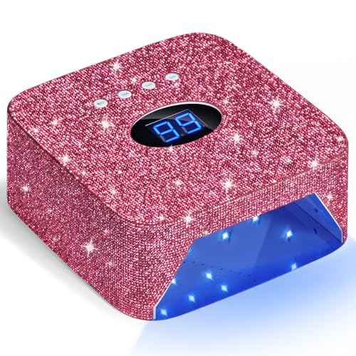 Cordless UV Nail Lamp, 54W Rechargeable UV Light for Gel Nails, Nail Dryer with 3 Timer Modes, Professional Quick Dry Curing Lamp for Salon & Home (Red Diamond)