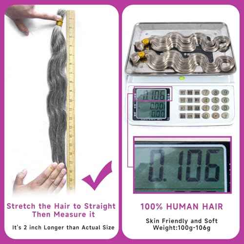 Human Braiding Hair for Boho Braids, Body Wave Bulk Salt and Pepper Human Hair 100g 2 Bundles/Pack Brazilian Virgin Hair No Weft Wet and Wavy Gray Hair Extensions for Black Women 20 Inch