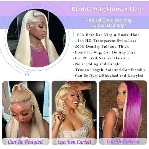 SIYUSI 30Inch 613 Lace Front Wig Human Hair,13x4 HD Transparent Lace, 200% Density Straight Brazilian Blonde Wig, Pre-Plucked with Baby Hair