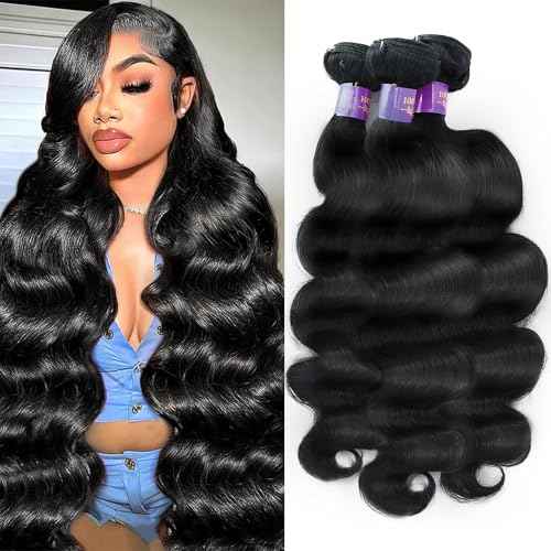14A Human Hair Bundles 24 26 28 Inch Body Wave Bundles Human Hair 100% Unprocessed Brazilian Virgin Hair Body Wave 3 Bundles Human Hair Extensions for Women Natural Color Quick Weave