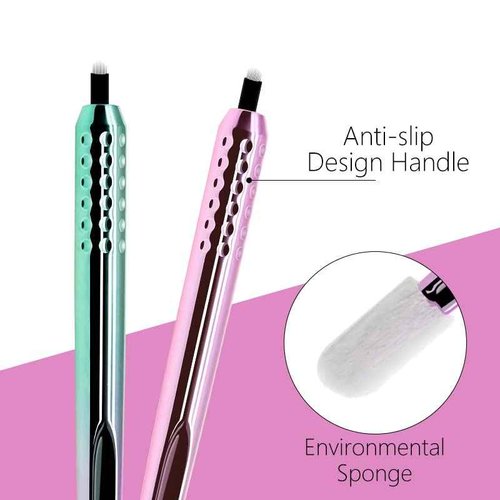 PACK OF 10 - Mellie Microblading Disposable Microblading Pen with Pigment Sponge Disposable Tool For Creating Eyebrows Microblading Supplies (Rainbow, U18 .18mm)