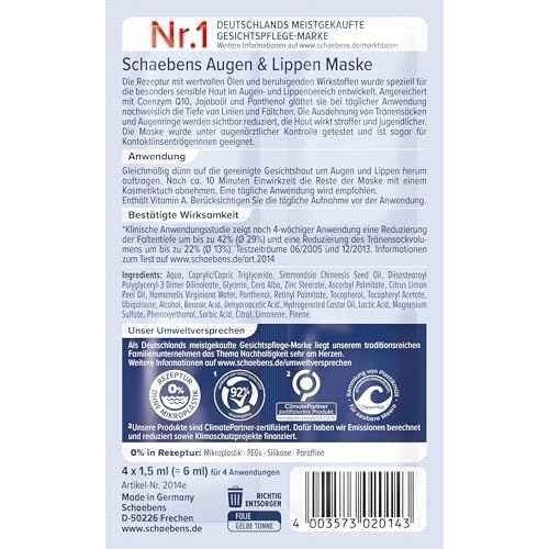 Schaebens Eyes & Lips Mask - With jojoba, Q10, panthenol - for 40 Applications (Pack of 10 x 4 units. 1.5 ml per unit) - for all skin types
