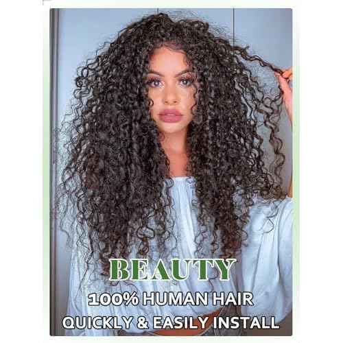 Half Wig Human Hair Water Wave 20 Inch Curly Half Wig 3 In 1 Adjustable Drawstring Seamless Flip Over Blend Edges Invisible Hairline Glueless Wigs Wear Go Beginner Friendly Curly Half Wigs for Women