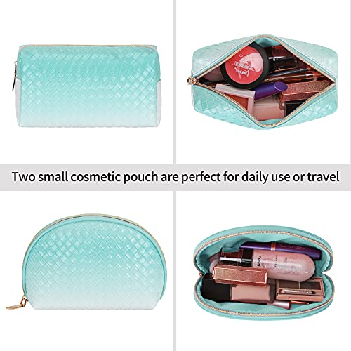 KTMOUW Makeup Bag 3 Pcs Waterproof Cosmetic Bag Set Portable Travel Cosmetic Bag Multifunction Organizer Storage Bag Weave Toiletry Bag for Women, Gradient Blue-White