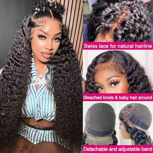 SOSATISFY Deep Wave Lace Front Wigs Human Hair 4x4 HD Transparent Lace Closure Wigs Glueless 180% Density Wigs for Black Women Pre Plucked with Baby Hair (26 inch)