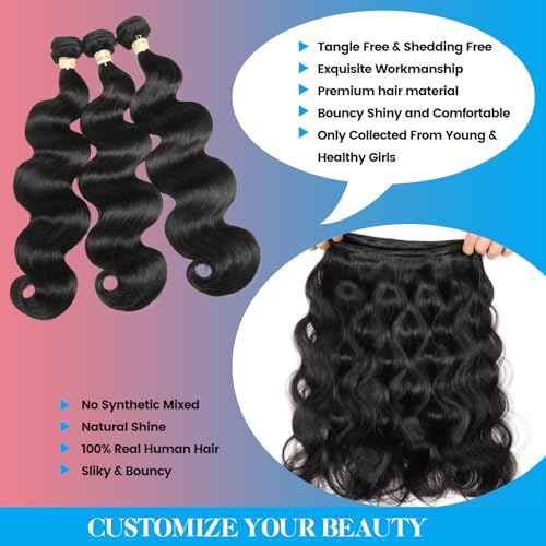 Human Hair Bundles Body Wave 20 22 24 Inch 100% Unprocessed Brazilian Virgin Hair 12A Double Weft Quick Weave Bundles Human Hair Extensions Natural Color