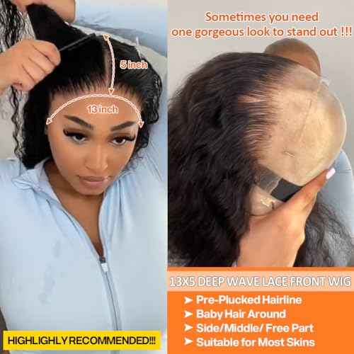 Keshon 13x5 HD Transparent Lace Front Wigs Human Hair Deep Wave 200% Density Frotal wig 13x5 Lace Frontal Wigs Human Hair Pre Plucked with Baby Hair Natural Color 20 inch