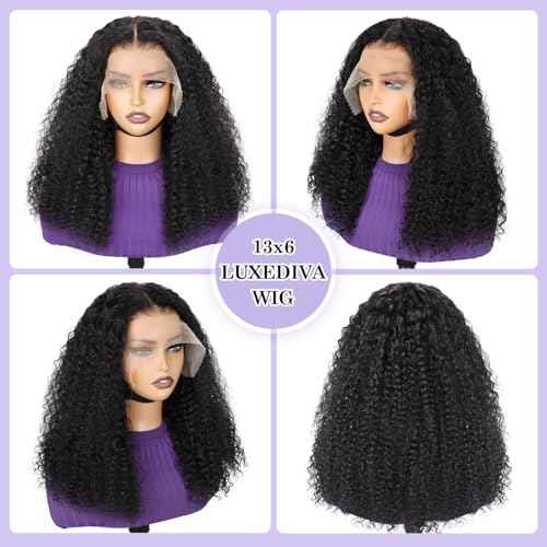 HD 13x6 Kinky Curly Lace Front Wigs for Women 12A Brazilian Human Hair 20 Inch Pre Plucked with Baby Hair Transparent Lace Frontal Wig Natural Black
