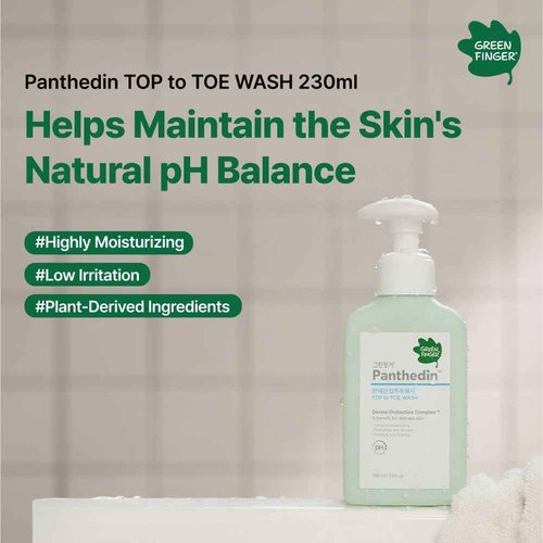 GREEN FINGER Panthedin Top to Toe Wash & Shampoo 7.8 Fl Oz, Skin Barrier Repair with Ceramide Body Wash, Moisturizing Skin with Hyaluronic acid, Hypoallergenic for Sensitive Itch Skin, Korean Skincare