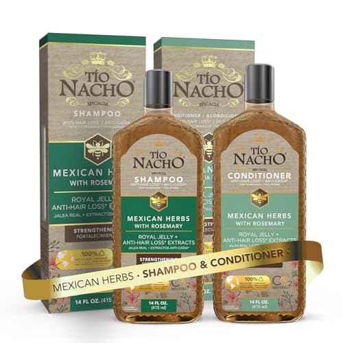 T?o Nacho Mexican Herbs Anti-Hair Loss Shampoo and Conditioner Set with Royal Jelly and Rosemary Extract, Strengthening and Nourishing Routine for Hair Loss, Ideal for Men and Women, 14 fl oz Each