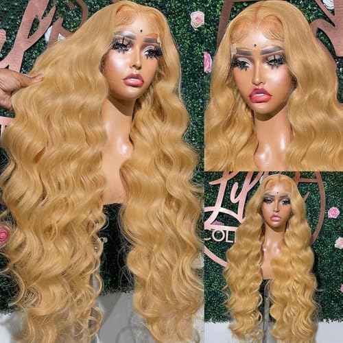 30 Inch Honey Blonde Lace Front Wigs Human Hair 180% Density 13x6 Body Wave HD Lace Front Wigs Pre Plucked With Baby Hair 27# Colored Wigs for Women