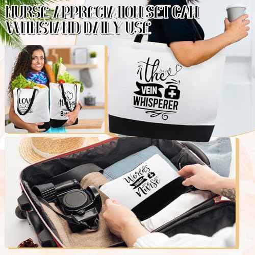 Paterr 24 Pcs Christmas Nurse Appreciation Gifts Bulk, Thank You Cna Canvas Tote Bags Makeup Cosmetic Bag with Handles