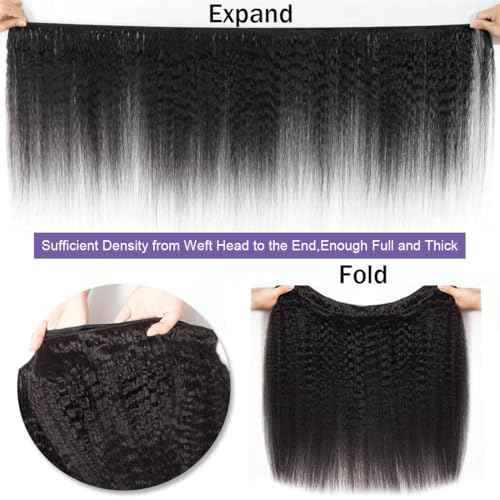 Kinky Straight Bundles Human Hair(16 18 20 Inch) Salon Quality 12A 100% Unprocessed Brazilian Virgin Silky Yaki Straight Human Hair Bundles Hair Weft for Black Women Natural Color