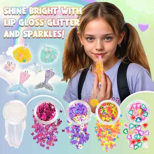 Jcoos Lip Gloss Making Kit - Keychain DIY Lip Gloss Set for Teens Kids, DIY Lipgloss Making Kit, Make Your Own Lip Gloss Kit, Moisturizing Glitter Keychain Kids Gifts Tweens Girls Christmas 10-12