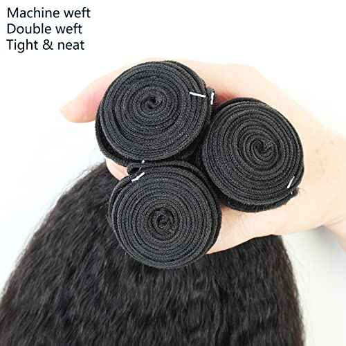 Yaki Straight Bundles Human Hair Kinky Straight Bundles Weave Real Brazilian Remy Hair 14 16 18 inch 12a 100% Unprocessed Virgin Hair Extensions Natural Color