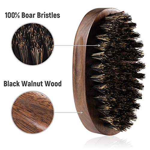 BFWood Small Travel Beard Brush - Natural Boar Bristles with Black Walnut Wood