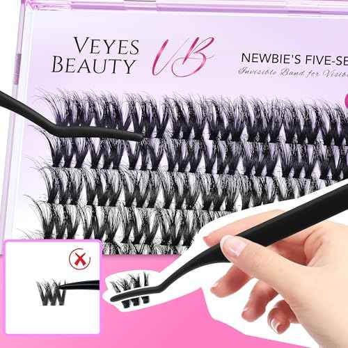 VEYESBEAUTY Lash Clusters Fluffy Individual Lash Extensions VBmuse 3D Layered Volume Eyelashes Thin & Invisible Band Wispy Faux Mink Lash Newbie's Five-Second Length 14mm